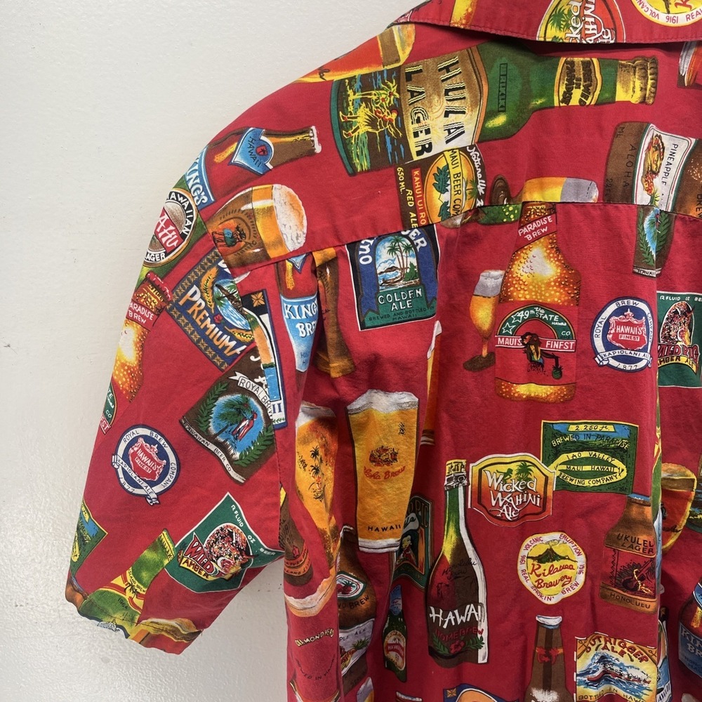 Hilo Hattie's Hawaiian Original Med Vintage Beer Label Aloha Camp-Collar Shirt - Picture 9 of 13